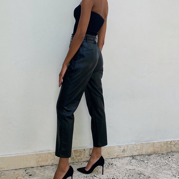 Babaton Black High-Waist Faux Leather Paperbag Ankle Pants - Picture 3 of 10